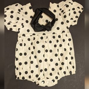 Polka Dot Baby Romper with Bow Headband.